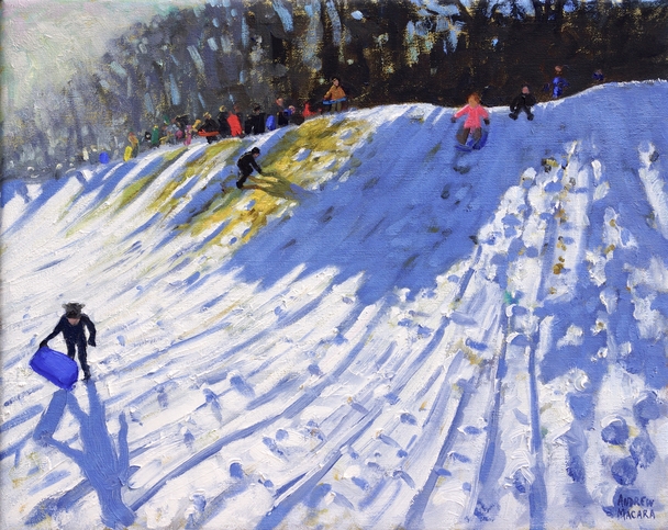ANDREW MACARA  - sledging from the 2nd green in winter