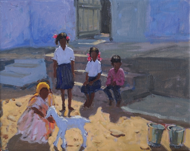 ANDREW MACARA  - schoolgirls and their goat, india