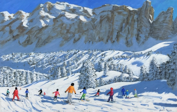ANDREW MACARA  - colourful skiers, val gardena, italy