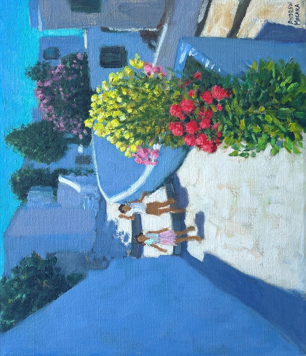 ANDREW MACARA  - children and flowers, tinos, greece