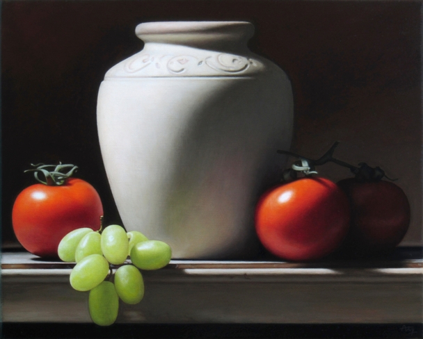 Still Life with Vase, Tomatoes and Grapes
