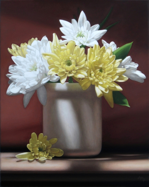 Still Life with White and Yellow Chrysanths