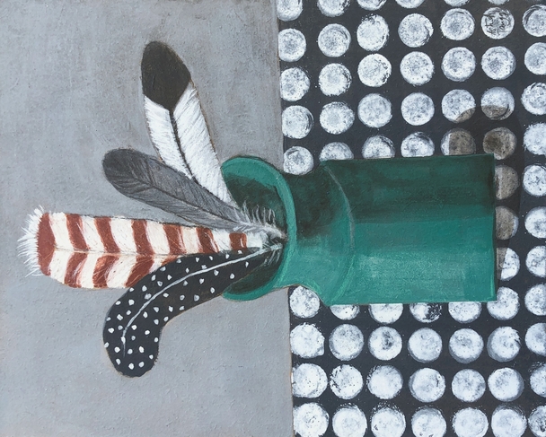 Little Green Vase with Feathers