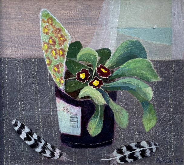 British Artist Barbara Peirson - Auricula and Feathers from the Marsh