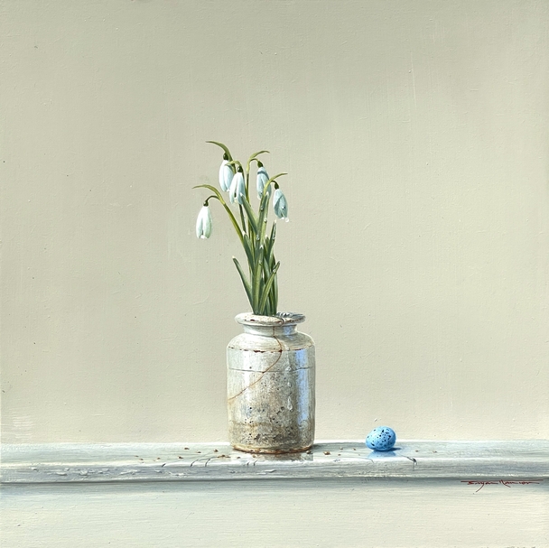 BRYAN HANLON - snowdrops and song thrush egg
