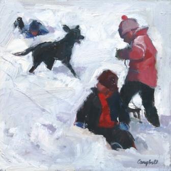 CATRIONA CAMPBELL - black labrador goes sledging