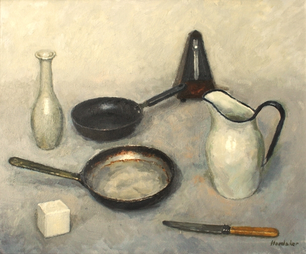 CHARLES HARDAKER - still life with frying pans