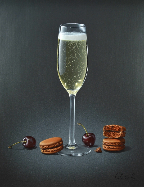 Champagne with Macarons and Cherries