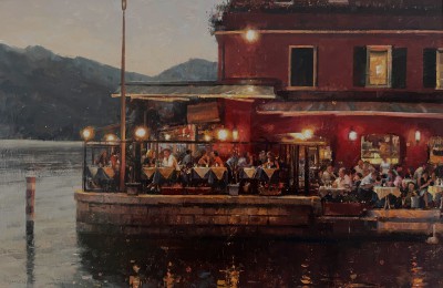 British Artist Douglas Gray - Twilight, Lake Garda