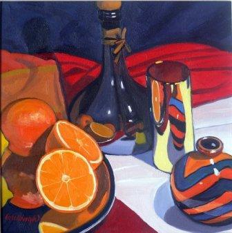 Olive Oil Bottle and Fruit