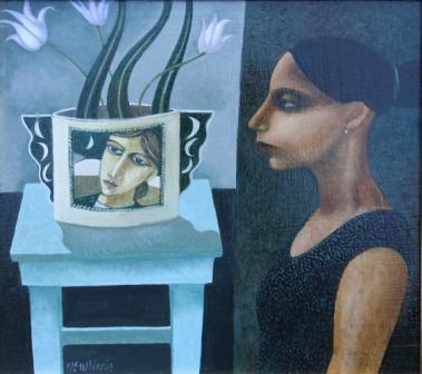 IAN MCWHINNIE - portrait with painted ceramic