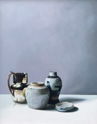 JANE CRUICKSHANK - silver with chinese vase and tea caddy