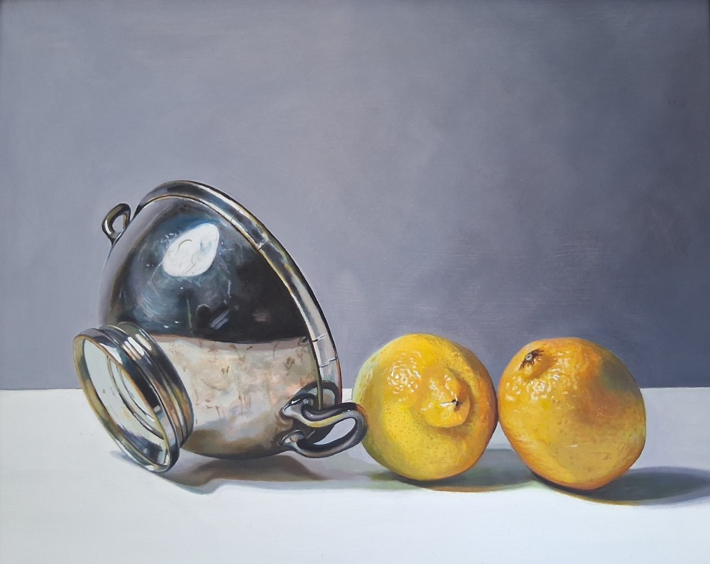 Scottish Artist JANE CRUICKSHANK - Silver Bowl and Lemons II