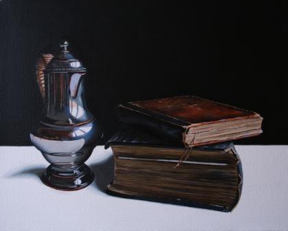 JANE CRUICKSHANK - old books with coffee pot
