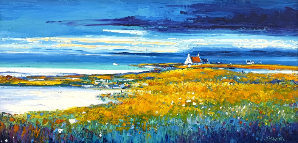 Scottish Artist JEAN FEENEY - White Sails and Machair, Isle of Barra 