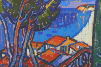 JOAN GILLESPIE - study for pine trees and rooftops