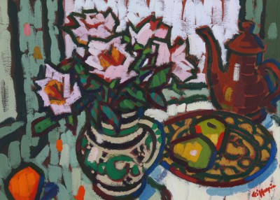 JOAN GILLESPIE - roses and coffee pot 