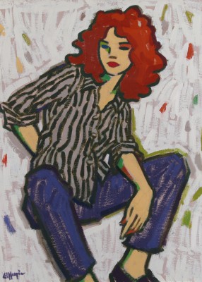 JOAN GILLESPIE - seated model in stripes