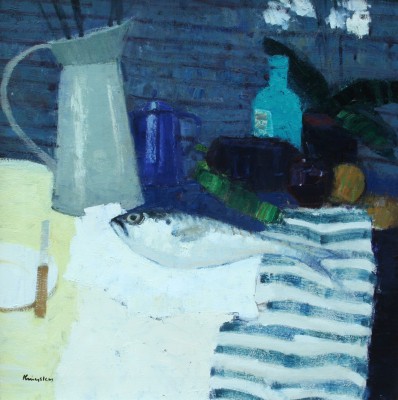 JOHN KINGSLEY - still life with fish and blue coffee pot