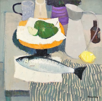 JOHN KINGSLEY - still life with fish, fruit and jugs