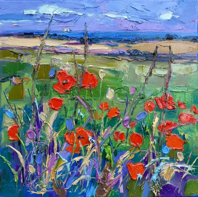 JUDITH BRIDGLAND - distant sea beyond poppy field