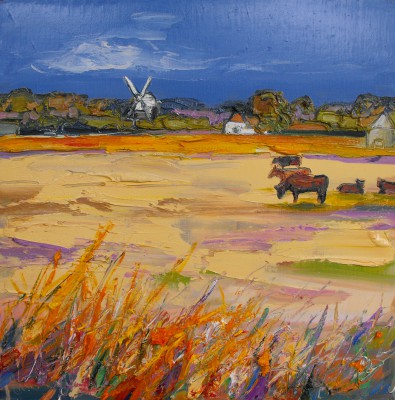 JUDITH BRIDGLAND - cattle by windmill, norfolk