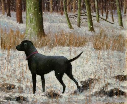 LOUIS S MCNALLY - snowscene with dog