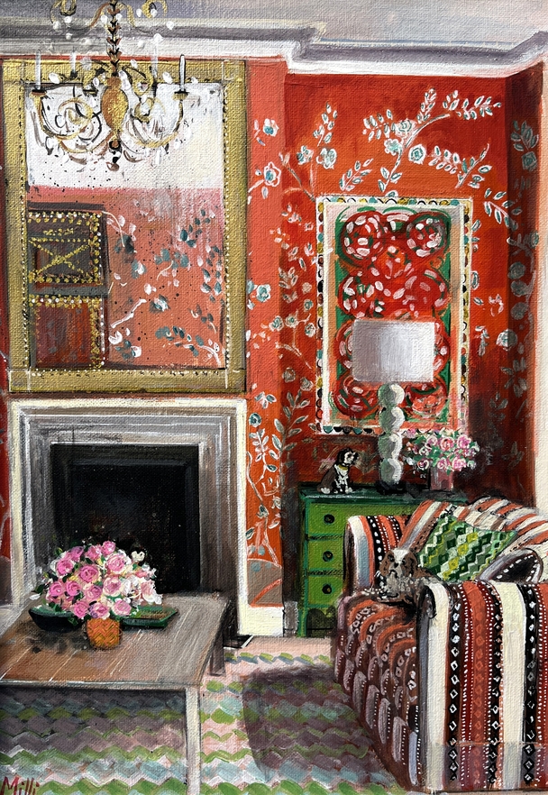 Louise Millin - Floral orange wallpaper interior
