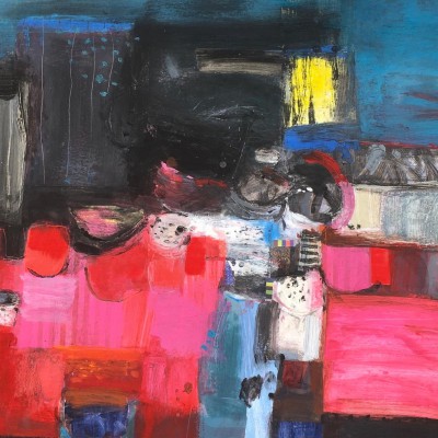 Still Life on Black and Pink