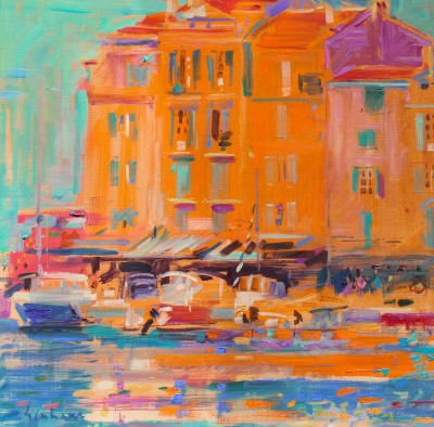 Scottish Artist PETER GRAHAM - Summer Harbour, Saint Tropez