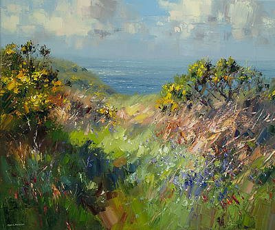 REX PRESTON - cornish bluebells and gorse 