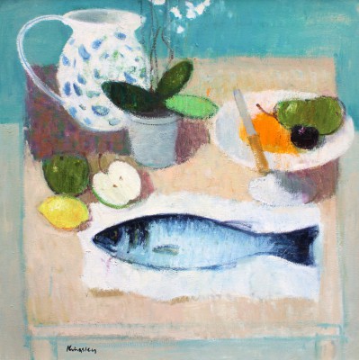 JOHN KINGSLEY - still life with fish, fruit and orchid