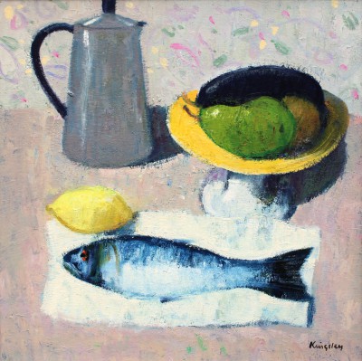 JOHN KINGSLEY - still life with fish, fruit and coffee pot
