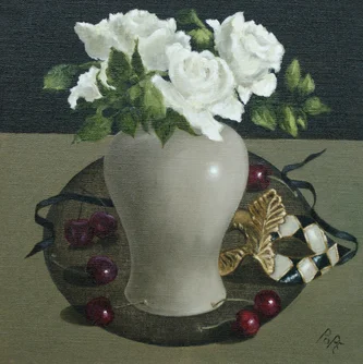 Cherries and White Roses