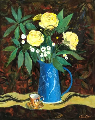 Yellow Roses and Espresso Cup