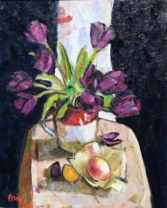 Burgundy Tulips with Exotic Fruit