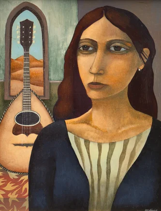 Scottish Artist IAN MCWHINNIE - Portrait with Mandolin