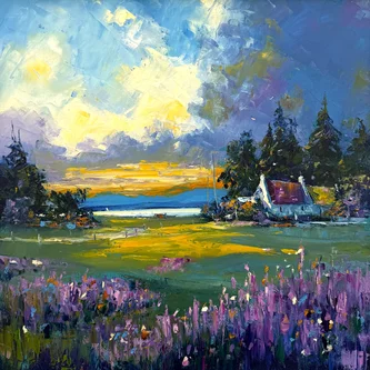 Scottish Artist JEAN FEENEY - Wild Flowers in the Sunset, Isle of Mull