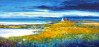 Scottish Artist JEAN FEENEY - White Sails and Machair, Isle of Barra 