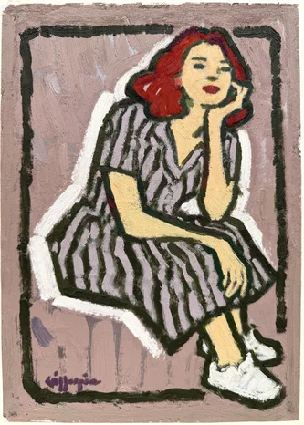 Scottish Artist JOAN GILLESPIE - Model in a Stripey Dress