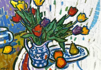 Scottish Artist JOAN GILLESPIE - Tabletop Flowers 