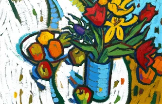 Scottish Artist JOAN GILLESPIE - Red and Yellow Tulips 