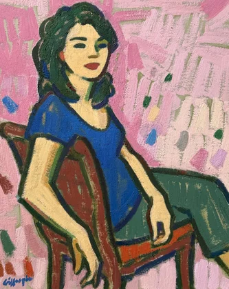 Scottish Artist JOAN GILLESPIE - Female Figure on a Pink Ground
