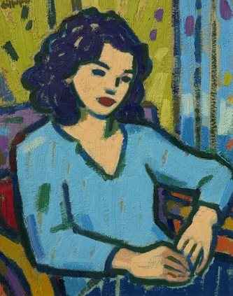 Scottish Artist JOAN GILLESPIE - Portrait of a Woman in Blue 