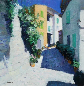 Scottish Artist JOHN KINGSLEY - Narrow Street in Villefranche-sur-Mer