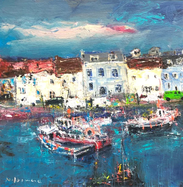 Scottish Artist NAEL HANNA - Scottish Fishing Village - Lunan Bay