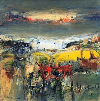Scottish Artist NAEL HANNA - Highland Cows Grazing, Angus