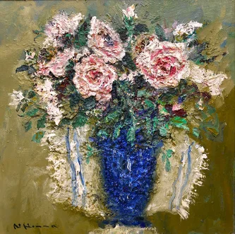 Scottish Artist NAEL HANNA - Jewish Tallit with Roses