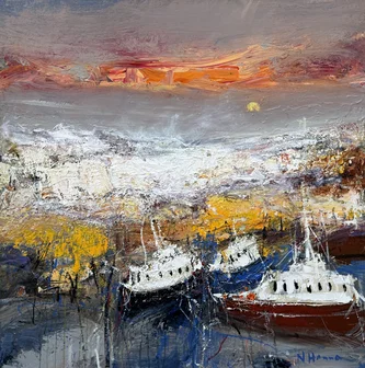 Scottish Artist NAEL HANNA - Fishing Boats, Fife