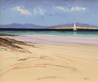 Scottish Artist ROBERT KELSEY - Yacht casting off, Iona
